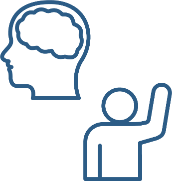 A brain icon and a person raising their arm. 