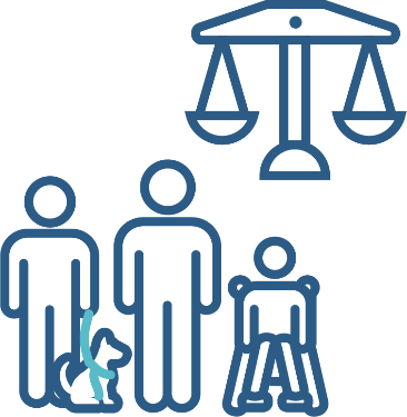 A group of people with different disabilities, above them is a justice scales icon.