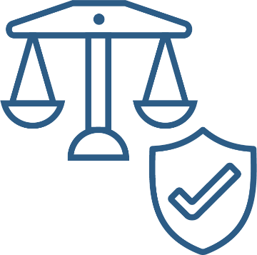 A justice scales icon and a safety icon.