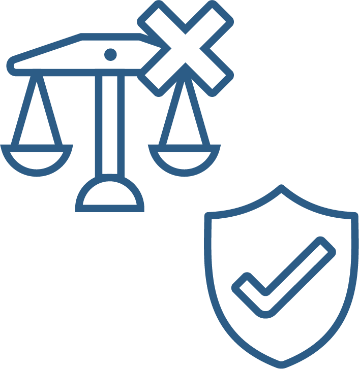 A justice scales icon with a cross on it and a satefy icon.