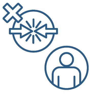 A conflict of interest icon with a cross next to an external behaviour support practitioner.