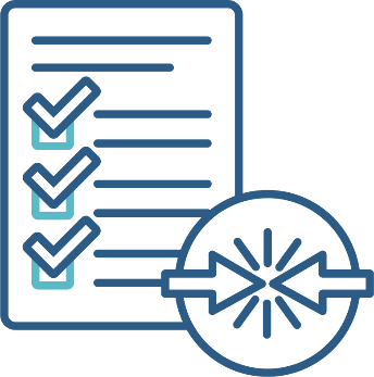 A conflict of interest icon and a document with a checklist on it. All the checkboxes are ticked.