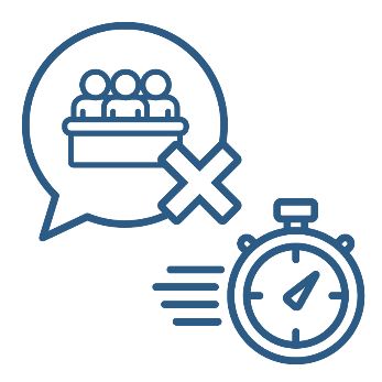 A Quality Assurance Panel icon in a speech bubble with a cross. Next to them is a stopwatch.