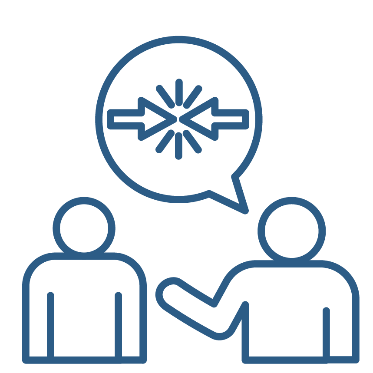 A person and a provider having a conversation. Above the person is a conflict of interest icon in a speech bubble.
