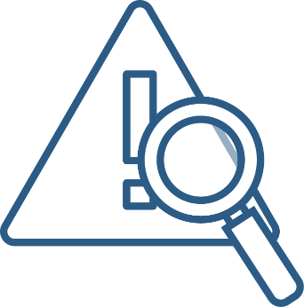 A caution icon and a magnifying glass.