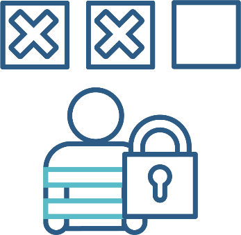 A restrictive practices icon. Above are three boxes. Two of the boxes have crosses in them.