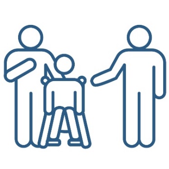 A practitioner next to a person supporting a person with disability.