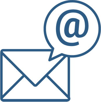An email icon - an envelope with a speech bubble that has an '@' symbol in it.