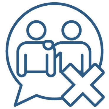 A speech bubble with a person supporting someone with disability inside it. Next to the speech bubble is a cross.