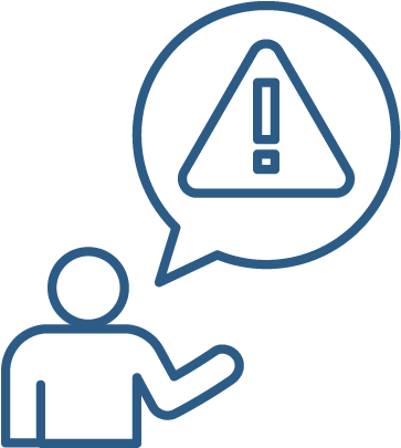 A person beneath a problem icon in a speech bubble.