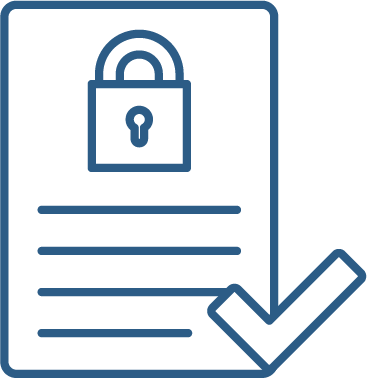 A tick and a document showing a locked padlock.